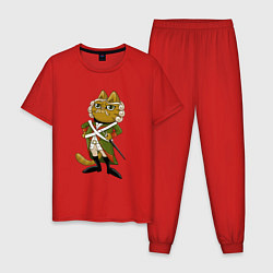 Пижама хлопковая мужская Кот-солдат, цвет: красный