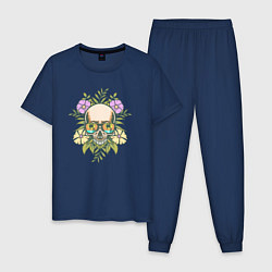 Пижама хлопковая мужская Skull and flowers, цвет: тёмно-синий