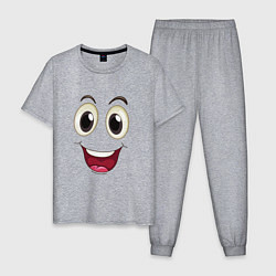 Пижама хлопковая мужская Забавная улыбка, цвет: меланж