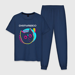 Пижама хлопковая мужская Disturbed rock star cat, цвет: тёмно-синий