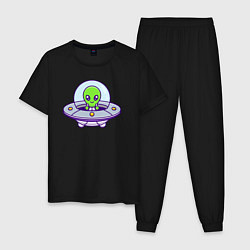 Пижама хлопковая мужская Green alien, цвет: черный