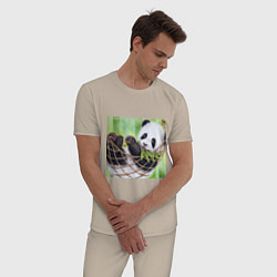 Пижама хлопковая мужская Панда медвед, цвет: миндальный — фото 2