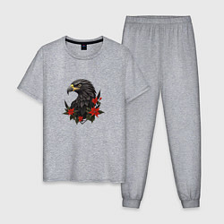 Пижама хлопковая мужская Орел и пуансеттия, цвет: меланж