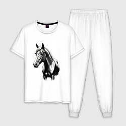 Пижама хлопковая мужская Портрет лошади, цвет: белый