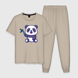 Пижама хлопковая мужская Панда и бамбук, цвет: миндальный