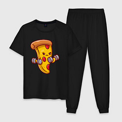Пижама хлопковая мужская Пицца на спорте, цвет: черный