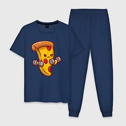 Пижама хлопковая мужская Пицца на спорте, цвет: тёмно-синий