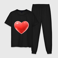 Пижама хлопковая мужская Объемное сердце, цвет: черный