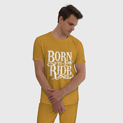 Пижама хлопковая мужская Born to ride - рожденный ездить, цвет: горчичный — фото 2