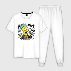 Пижама хлопковая мужская Bart Simpson - punks not dead, цвет: белый