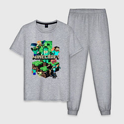 Пижама хлопковая мужская Персонажи из Minecraft, цвет: меланж