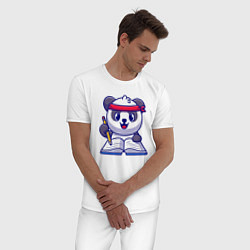 Пижама хлопковая мужская Панда ученик, цвет: белый — фото 2