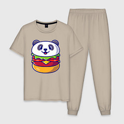 Пижама хлопковая мужская Панда бургер, цвет: миндальный