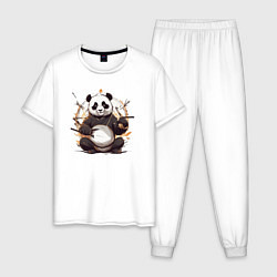 Пижама хлопковая мужская Спокойствие панды, цвет: белый