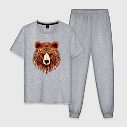 Пижама хлопковая мужская Серьезный медведь с орнаментом, цвет: меланж