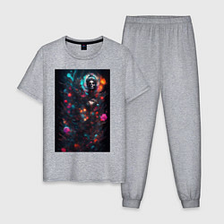 Пижама хлопковая мужская Череп - цветочная фантазия - нейросеть, цвет: меланж