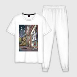 Пижама хлопковая мужская Странник дома - Нью-Йорк, цвет: белый