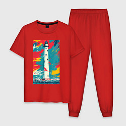 Пижама хлопковая мужская Маяк в красках, цвет: красный