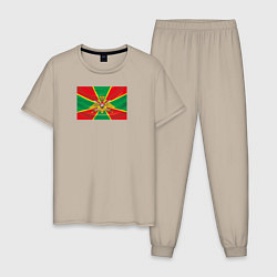 Пижама хлопковая мужская Флаг пограничника, цвет: миндальный
