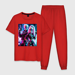Пижама хлопковая мужская Барби и Кен - киберпанк, цвет: красный