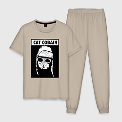 Пижама хлопковая мужская Cat cobain, цвет: миндальный