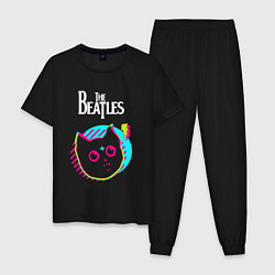Пижама хлопковая мужская The Beatles rock star cat, цвет: черный