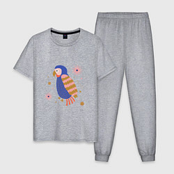 Пижама хлопковая мужская Синий попугай, цвет: меланж