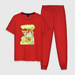 Пижама хлопковая мужская Милый маленький жираф, цвет: красный
