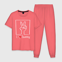 Пижама хлопковая мужская I love bunny, цвет: коралловый