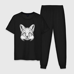 Пижама хлопковая мужская Голова лисицы, цвет: черный