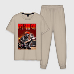 Пижама хлопковая мужская Котяра гитарист - панк не умер, цвет: миндальный