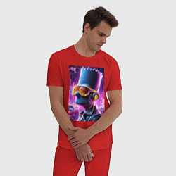 Пижама хлопковая мужская Неоновый Барт Симпсон - киберпанк, цвет: красный — фото 2