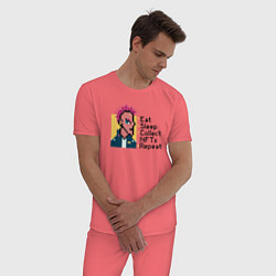 Пижама хлопковая мужская Eat sleep collect Nfts repeat, цвет: коралловый — фото 2
