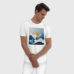 Пижама хлопковая мужская Горный пейзаж - абстракция с горами, цвет: белый — фото 2