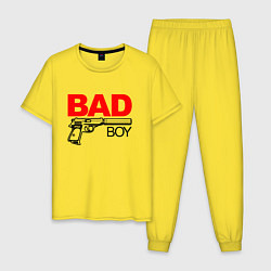 Пижама хлопковая мужская Bad boy with gun, цвет: желтый