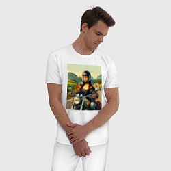 Пижама хлопковая мужская Mona Lisa on a motorcycle - ai art, цвет: белый — фото 2