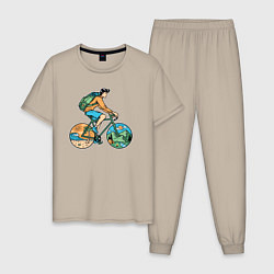 Пижама хлопковая мужская Nature biker, цвет: миндальный