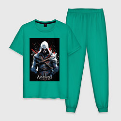 Пижама хлопковая мужская Assassins creed огненный фон, цвет: зеленый