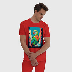 Пижама хлопковая мужская Попугай в городе, цвет: красный — фото 2