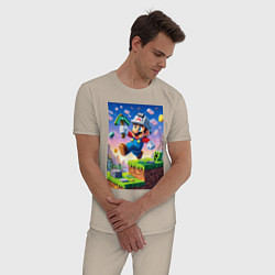 Пижама хлопковая мужская Марио и Майнкрафт - коллаба, цвет: миндальный — фото 2