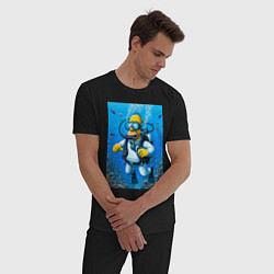 Пижама хлопковая мужская Homer diving - ai art, цвет: черный — фото 2