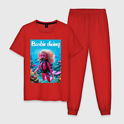 Пижама хлопковая мужская Barbie diving - ai art, цвет: красный