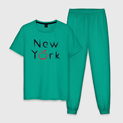 Пижама хлопковая мужская New York apple, цвет: зеленый
