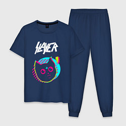Пижама хлопковая мужская Slayer rock star cat, цвет: тёмно-синий