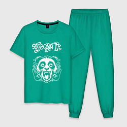Пижама хлопковая мужская Aerosmith rock panda, цвет: зеленый