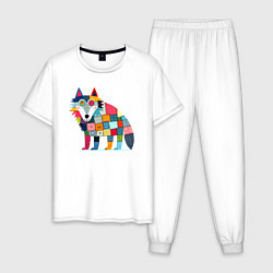 Пижама хлопковая мужская Funny wolf - patchwork ai art, цвет: белый