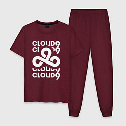 Пижама хлопковая мужская Cloud9 - in logo, цвет: меланж-бордовый