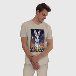 Пижама хлопковая мужская Ночной кролик, цвет: миндальный — фото 2