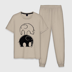 Пижама хлопковая мужская Cute elephants, цвет: миндальный
