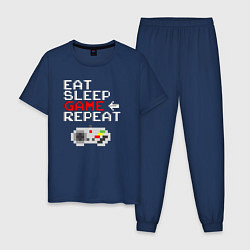Пижама хлопковая мужская Eat sleep game repeat lettering, цвет: тёмно-синий